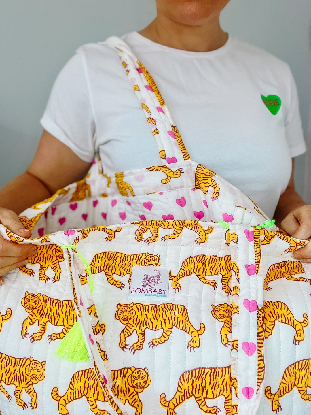Handmade Reversible Quilted Tote Bag - Indian Tiger - Bombaby