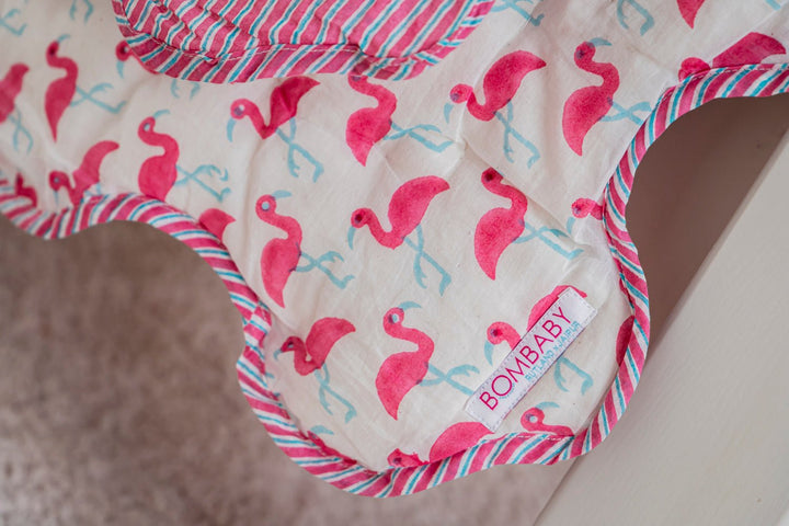 Handmade Scallop Block Print Pink Mini Quilt - Flamingo - Bombaby