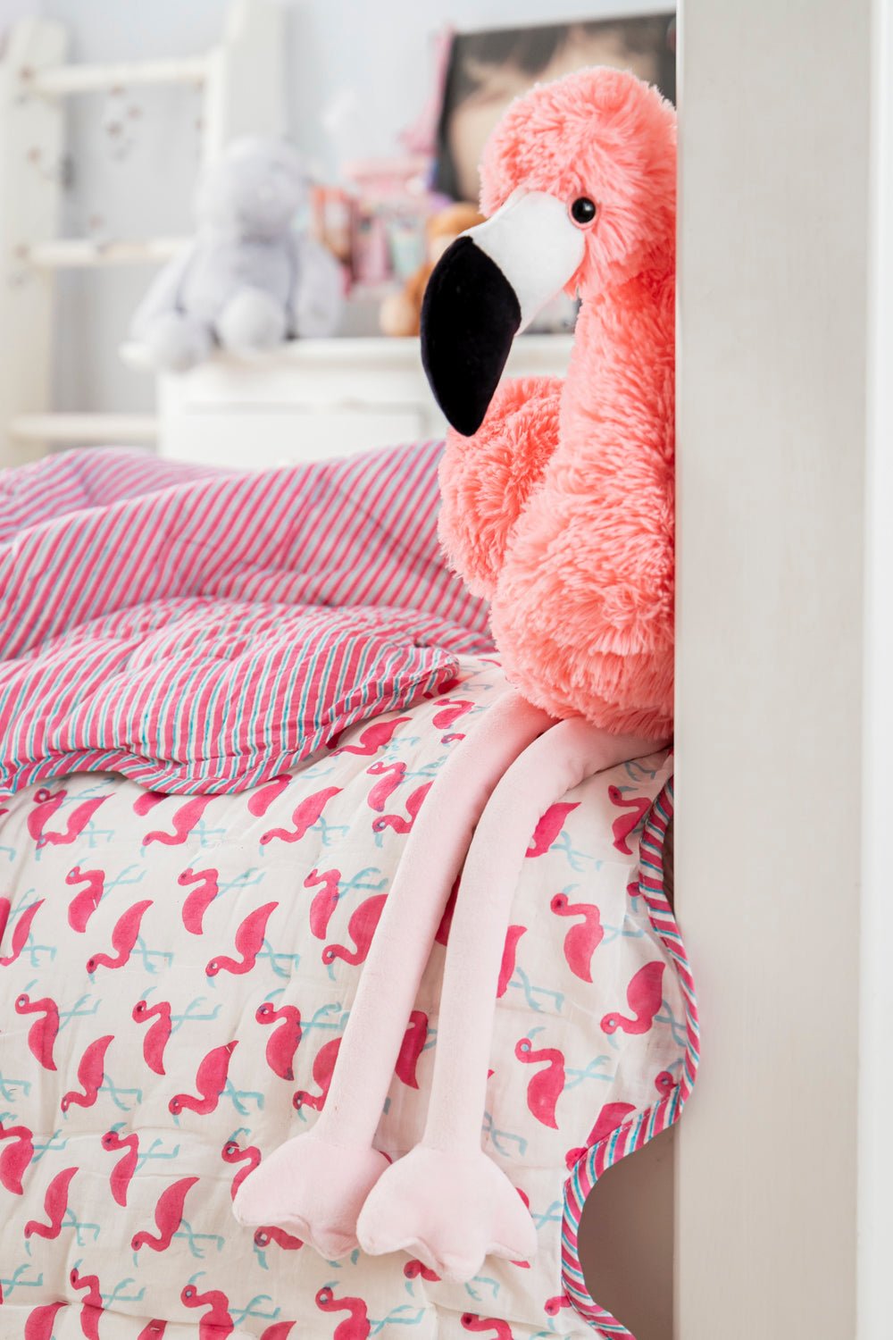 Handmade Scallop Block Print Pink Mini Quilt - Flamingo - Bombaby