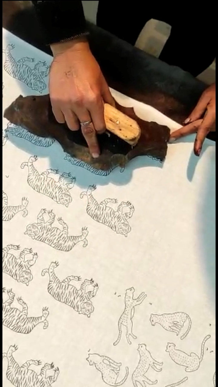 Handmade Scallop Block Print Quilt - Blue Indian Tiger - Bombaby