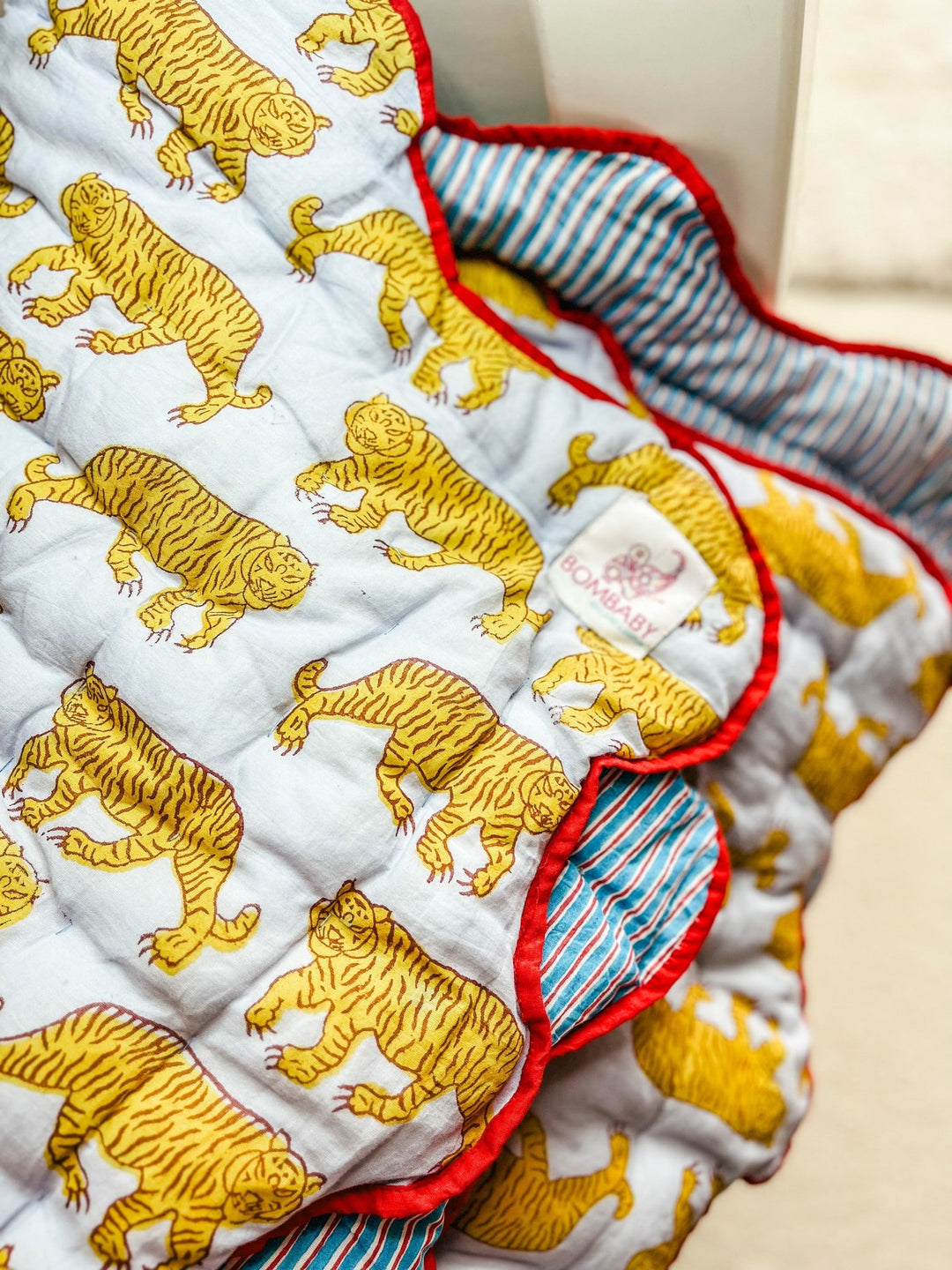 Handmade Scallop Standard Quilt | Blue Indian Tiger - Bombaby