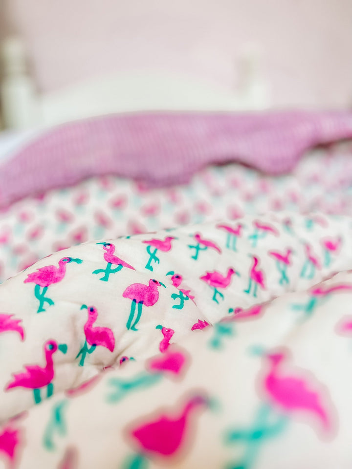 Handmade Scallop Standard Quilt | Pink Flamingo - Bombaby