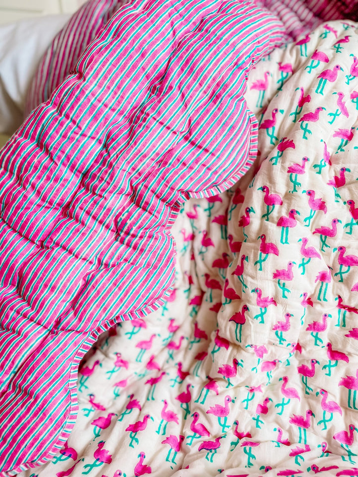 Handmade Scallop Standard Quilt | Pink Flamingo - Bombaby