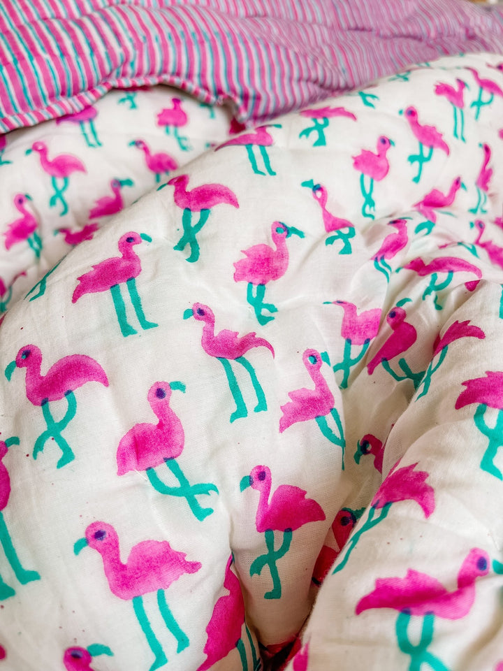 Handmade Scallop Standard Quilt | Pink Flamingo - Bombaby