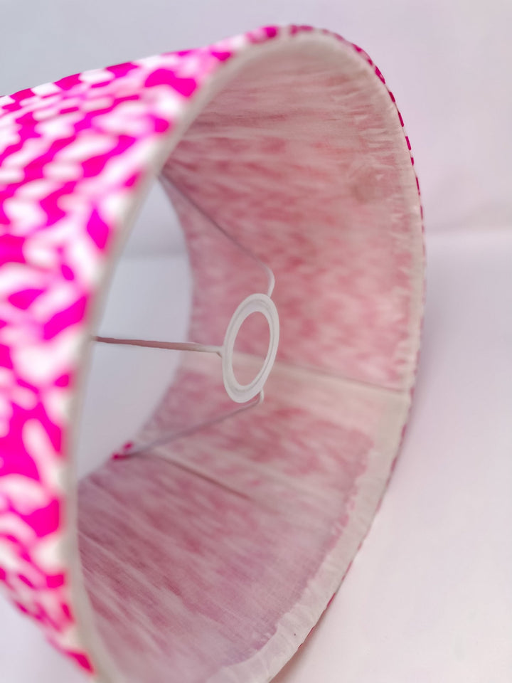 Handmade XL Block Print Cotton Lampshade - Neon Pink - Bombaby