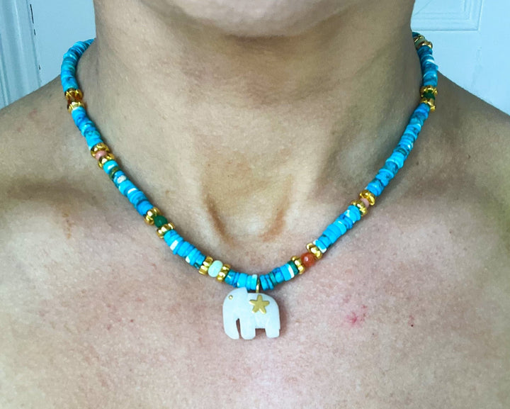 Hathi | Turquoise Opal & Jade Necklace - Bombaby