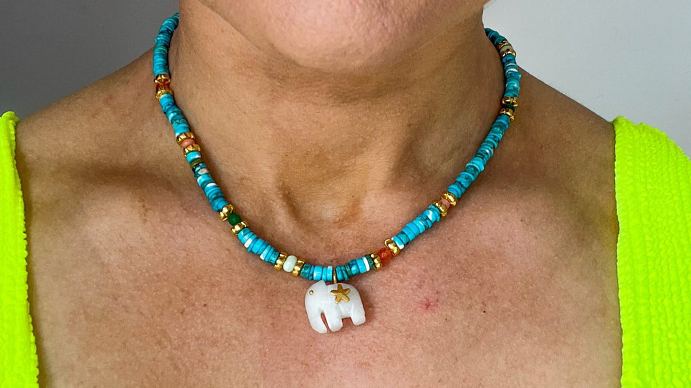 Hathi | Turquoise Opal & Jade Necklace - Bombaby