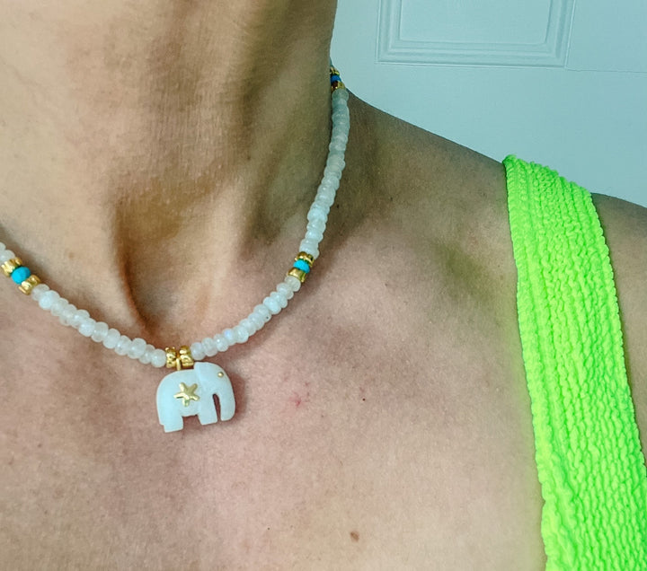 Hathi | White Moonstone Necklace - Bombaby