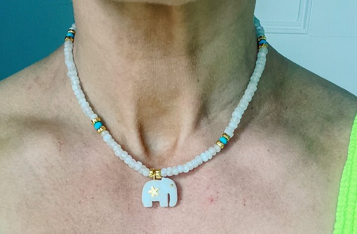 Hathi | White Moonstone Necklace - Bombaby