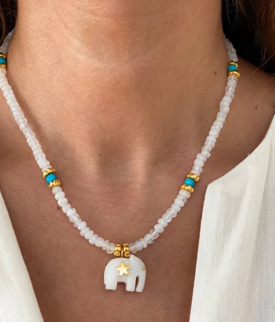 Hathi | White Moonstone Necklace - Bombaby