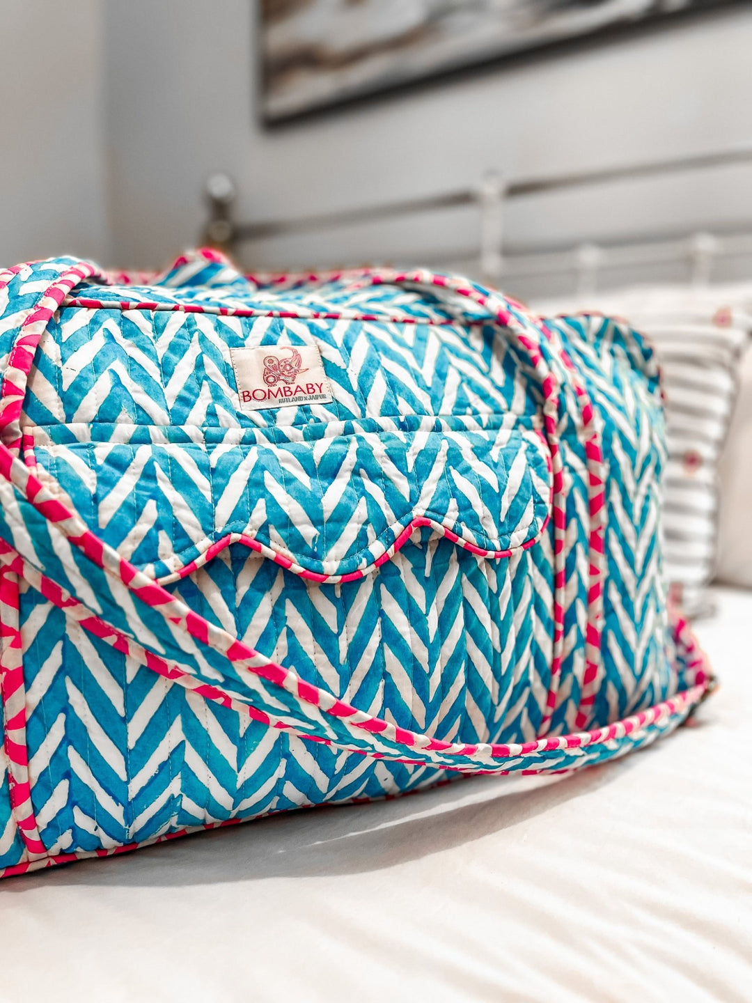 Large Quilted Weekend Bag | Blue - Bombaby