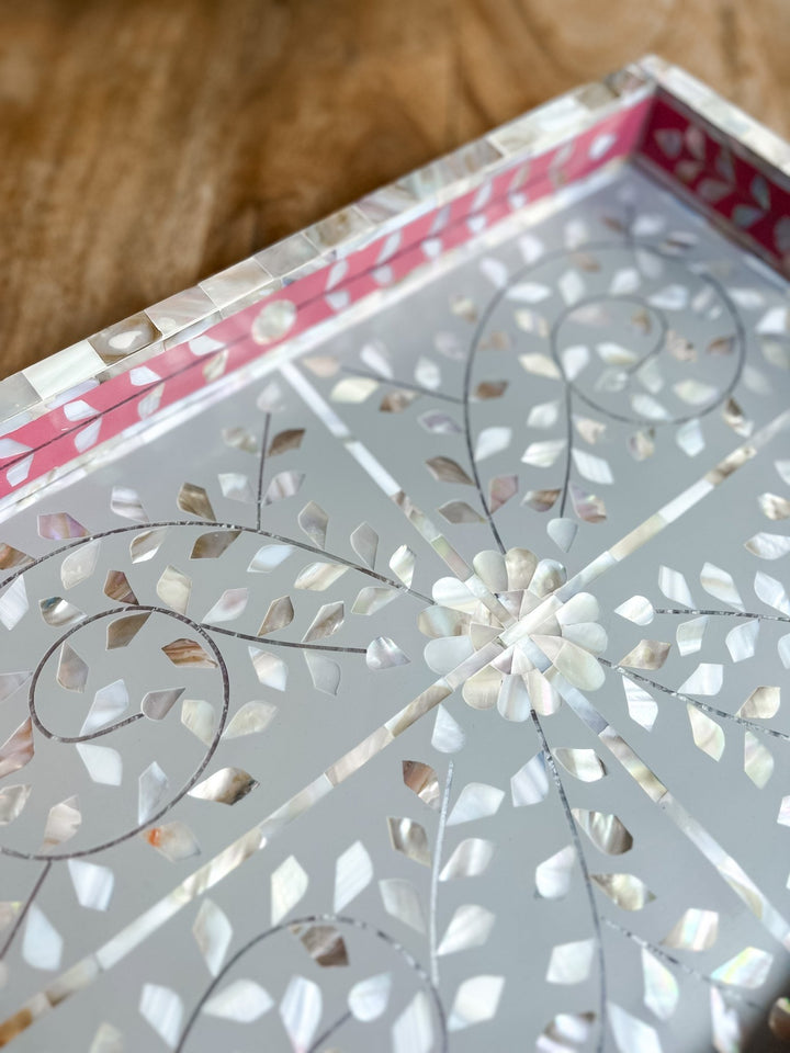 Mother of Pearl Inlay Tray | Pink & Grey - Bombaby
