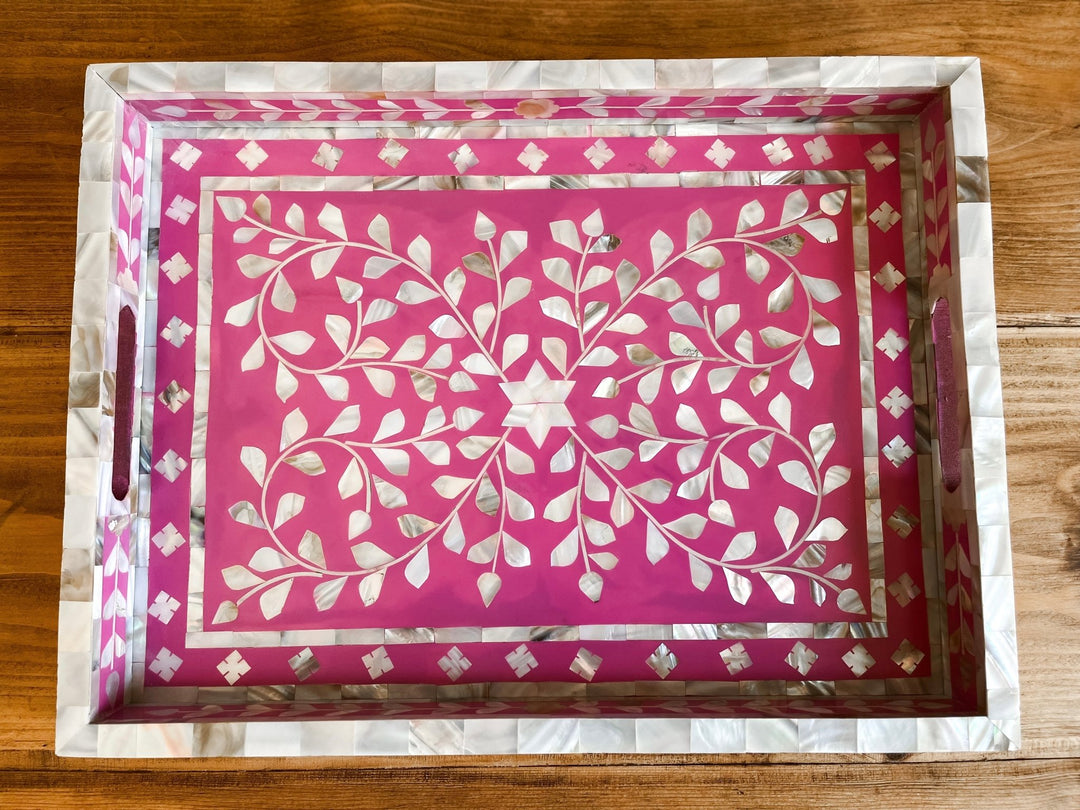 Mother of Pearl Inlay Tray | Pink - Bombaby