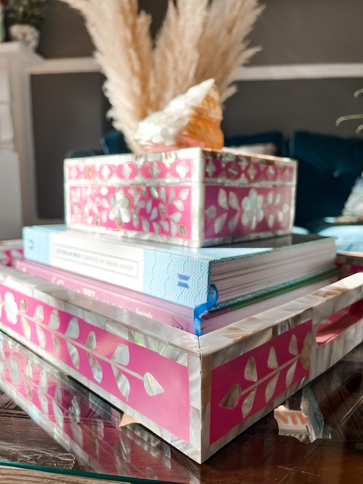 Mother of Pearl Inlay Tray | Pink - Bombaby