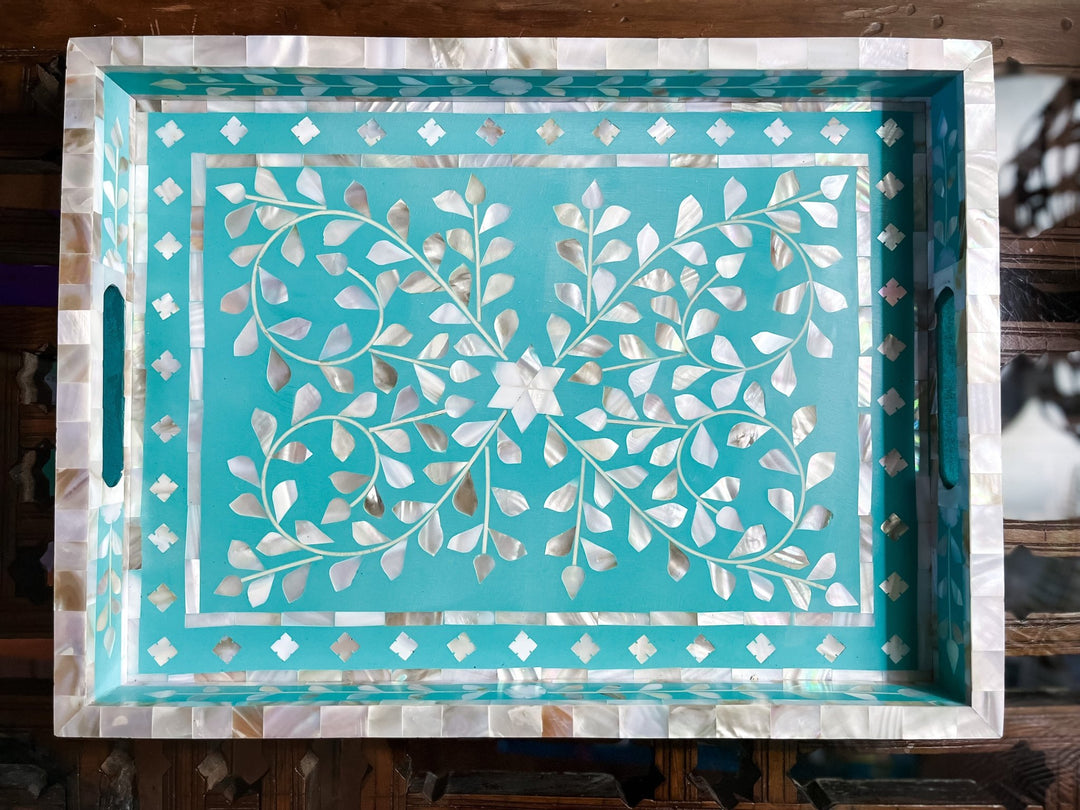 Mother of Pearl Inlay Tray | Turquoise - Bombaby