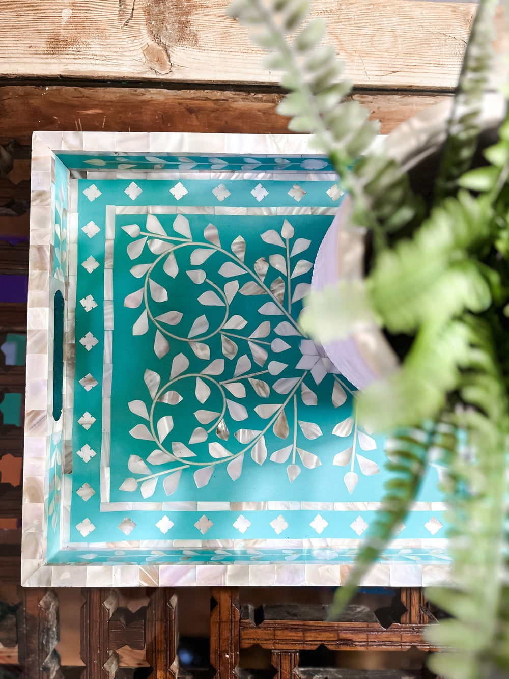 Mother of Pearl Inlay Tray | Turquoise - Bombaby