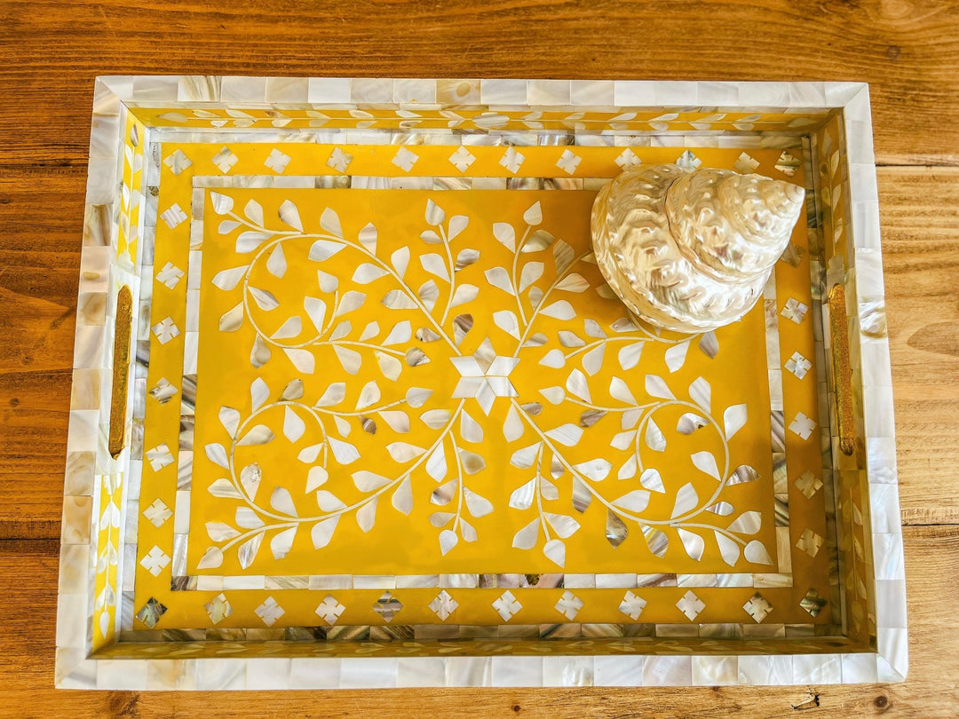 Mother of Pearl Inlay Tray | Yellow - Bombaby