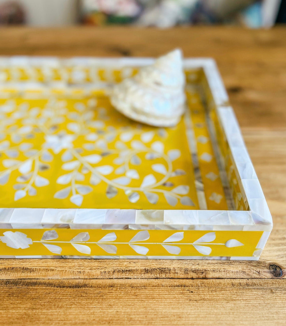 Mother of Pearl Inlay Tray | Yellow - Bombaby