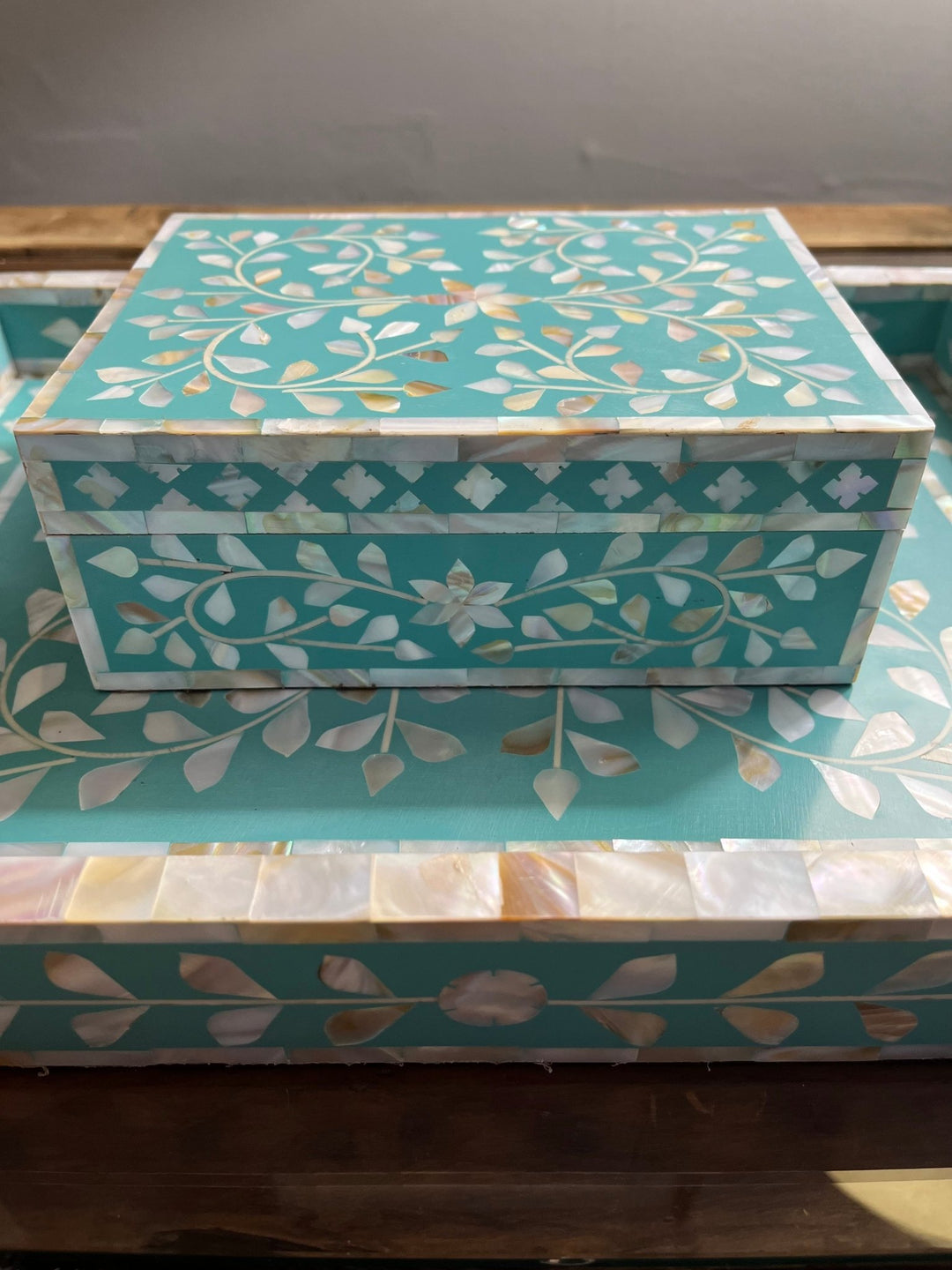 Mother of Pearl Jewellery Box | Turquoise - Bombaby