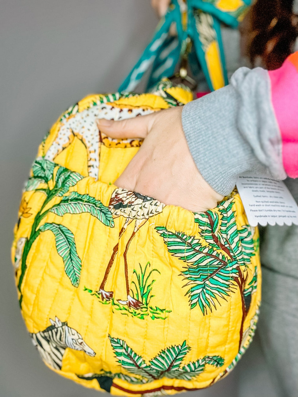 NEW Jungle Quilted Weekend Bag - Yellow & Aqua - Bombaby