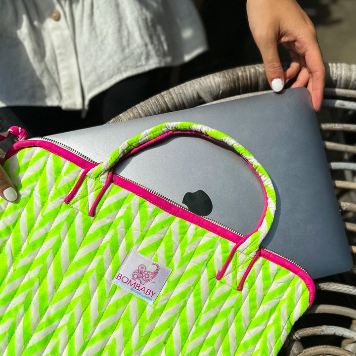 Quilted Laptop Bag | Neon Green - Bombaby