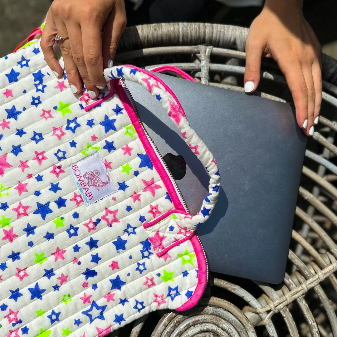 Quilted Laptop Bag | Neon Stars - Bombaby
