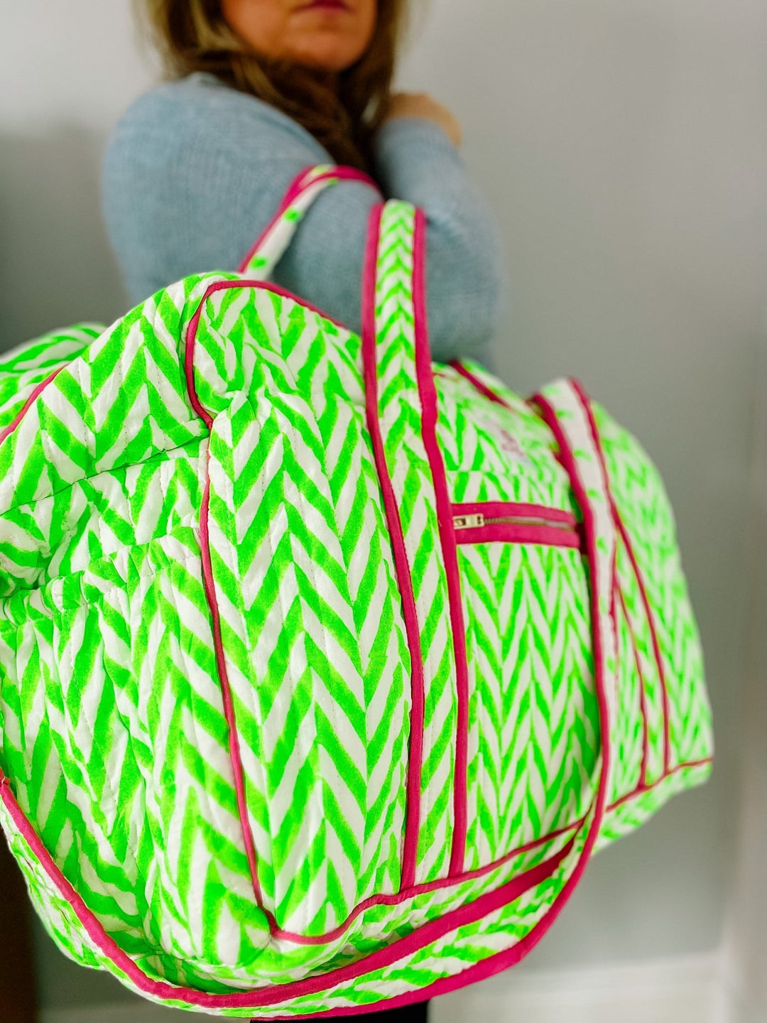 Quilted Large Weekend Bag - Neon Chevron - Bombaby