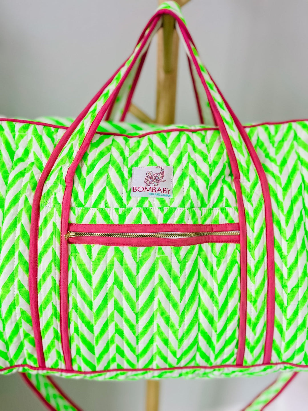 Quilted Large Weekend Bag - Neon Chevron - Bombaby