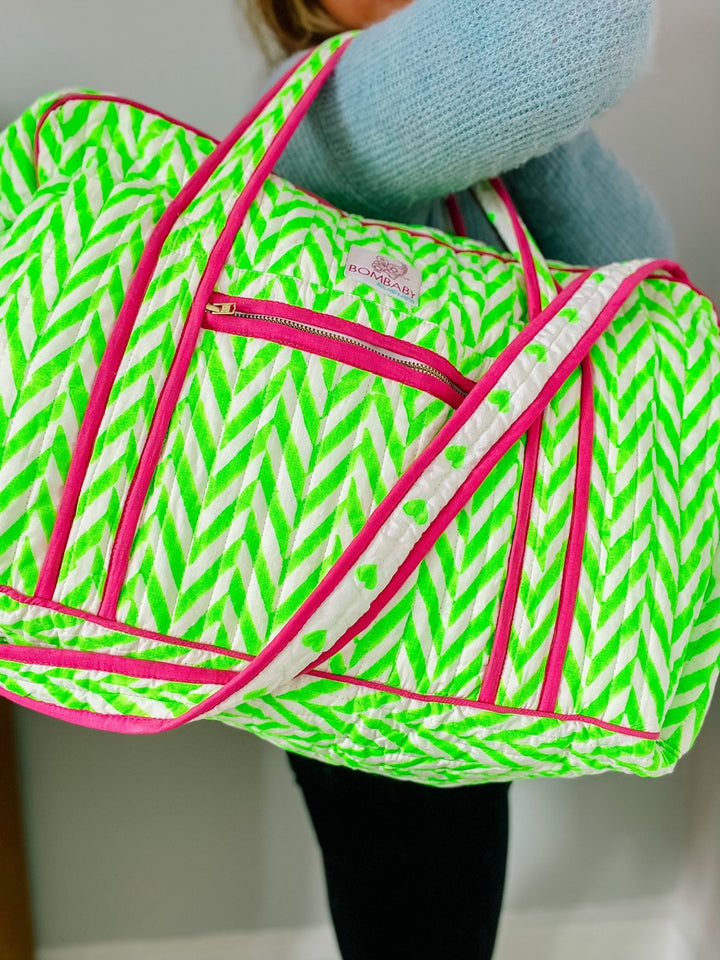 Quilted Large Weekend Bag - Neon Chevron - Bombaby
