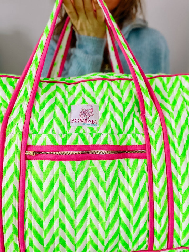 Quilted Large Weekend Bag - Neon Chevron - Bombaby