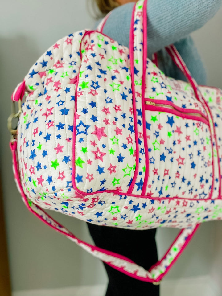 Quilted Large Weekend Bag - Neon Stars - Bombaby