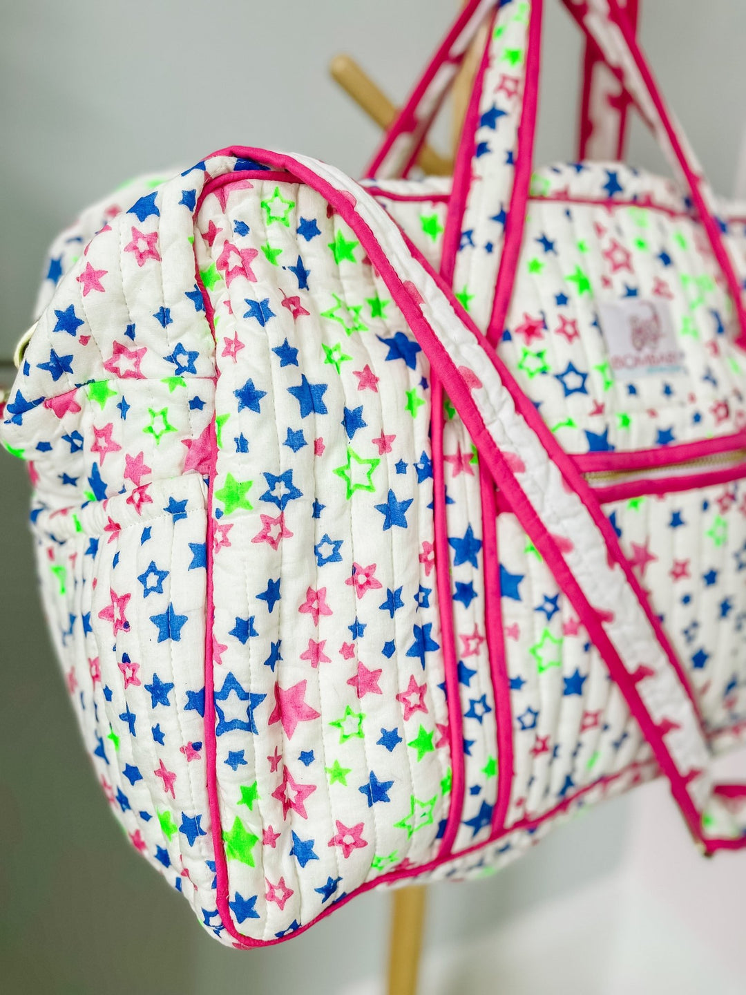 Quilted Large Weekend Bag - Neon Stars - Bombaby
