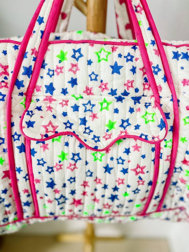 Quilted Large Weekend Bag - Neon Stars - Bombaby