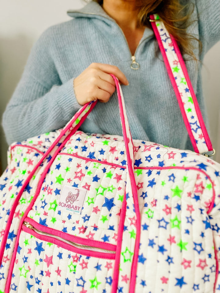 Quilted Large Weekend Bag - Neon Stars - Bombaby