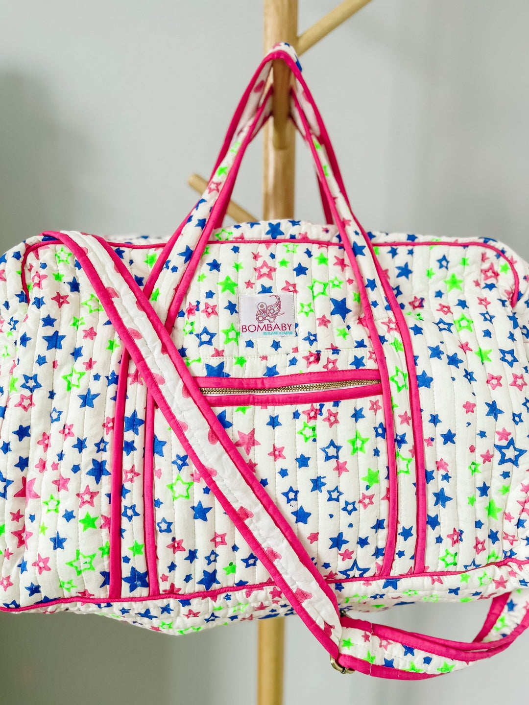 Quilted Large Weekend Bag - Neon Stars - Bombaby