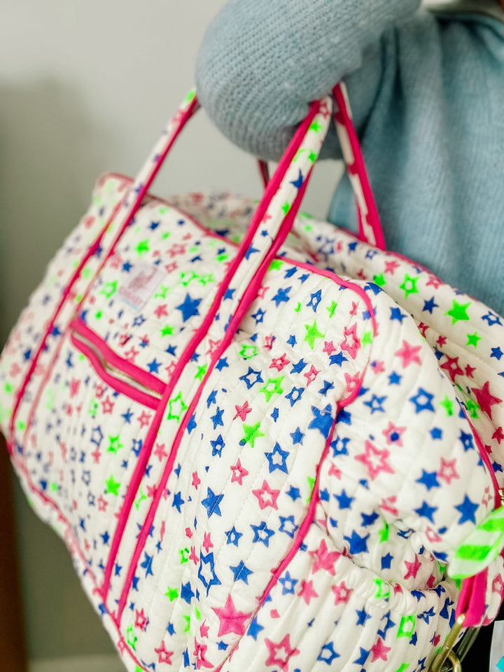 Quilted Large Weekend Bag - Neon Stars - Bombaby