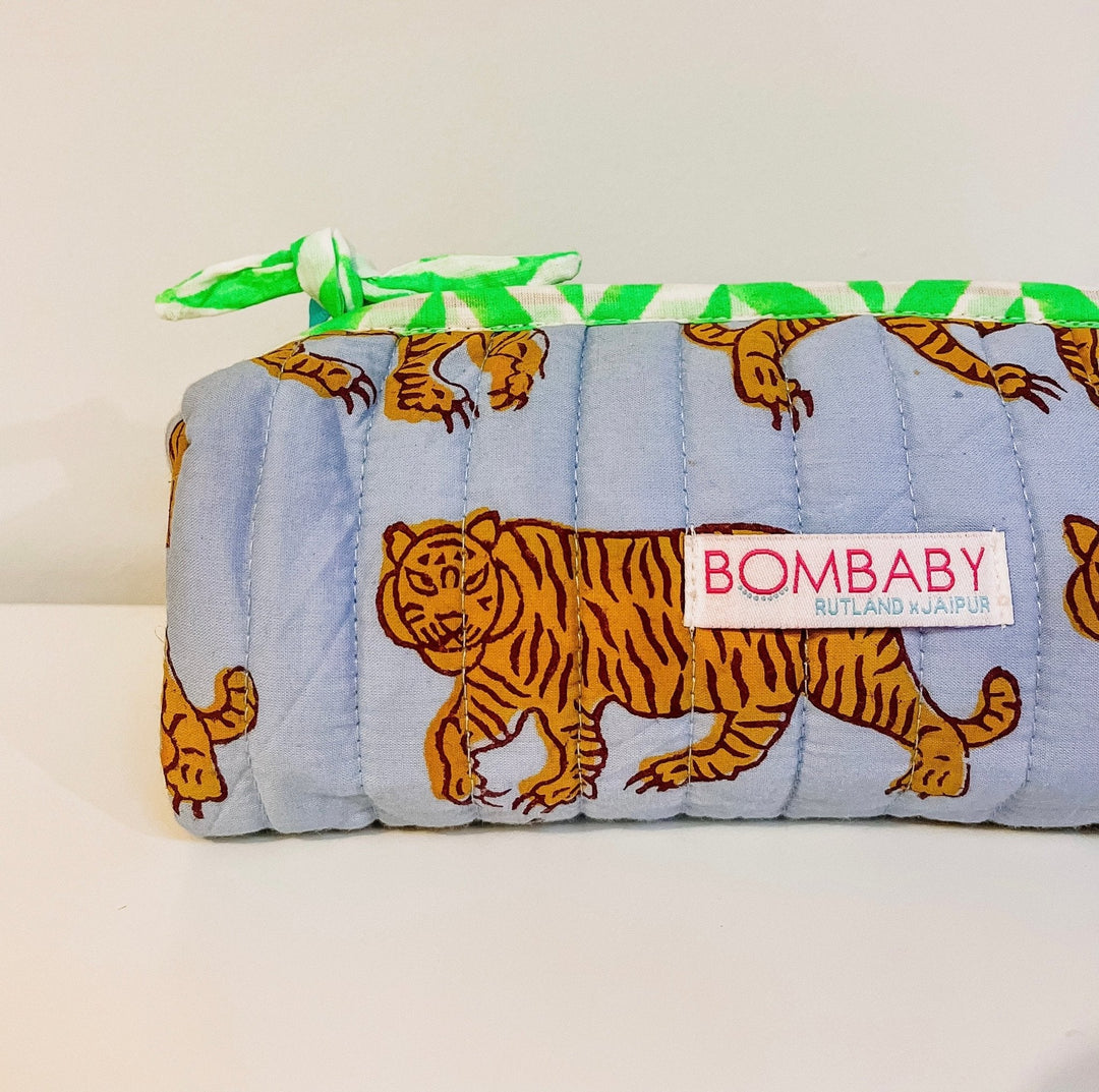 Quilted Pencil Case | Blue Indian Tiger | SECONDS - Bombaby