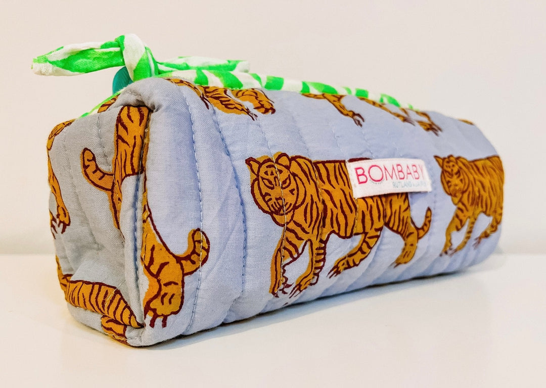 Quilted Pencil Case | Blue Indian Tiger | SECONDS - Bombaby