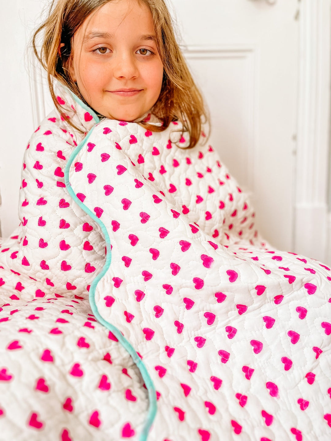 Quilted Throw | Pink Hearts - Bombaby