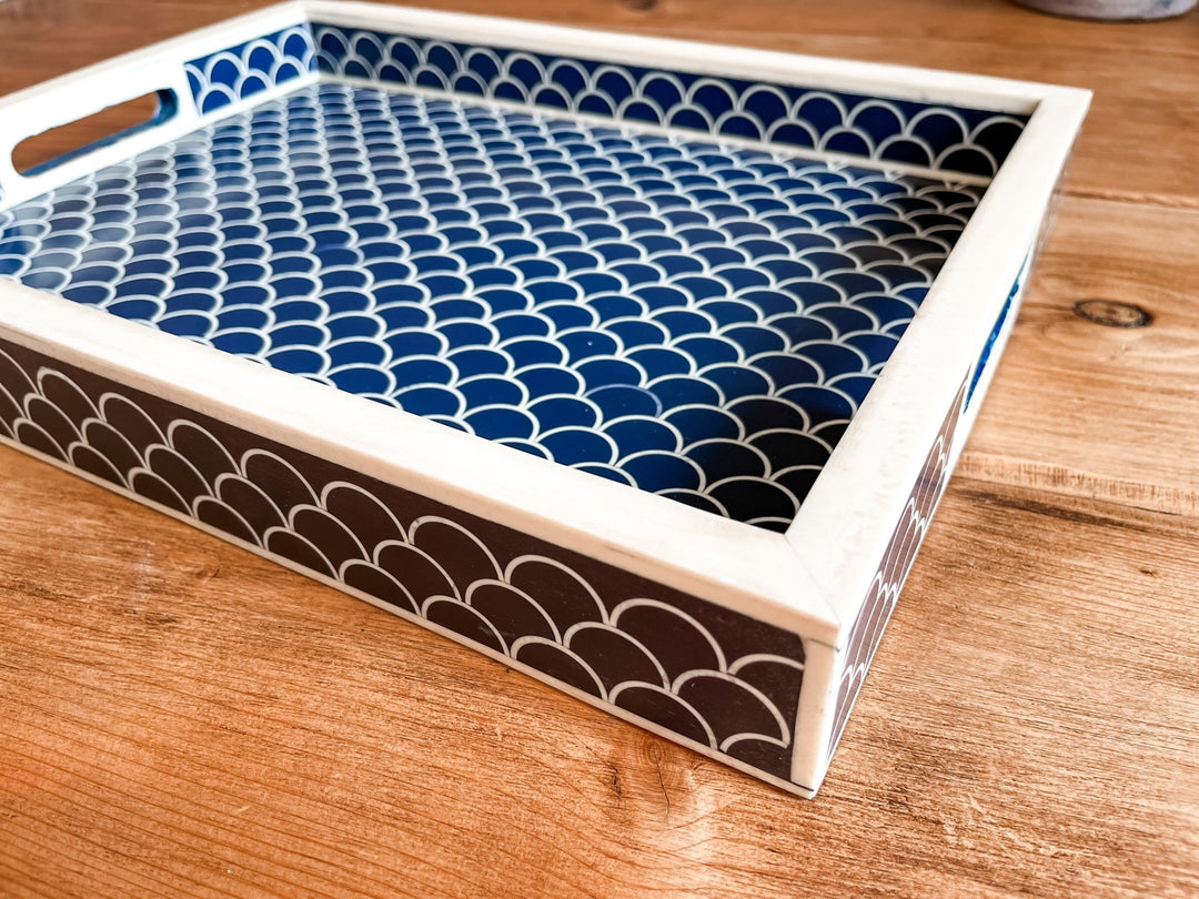 Scallop Bone Inlay Tray | Navy Blue - Bombaby